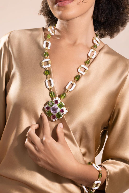 Kunzite Rubellite Heraldic Couture Necklace-YELLOW GOLD-JEWELRYFINE JEWELNECKLACE O-DAVID WEBB