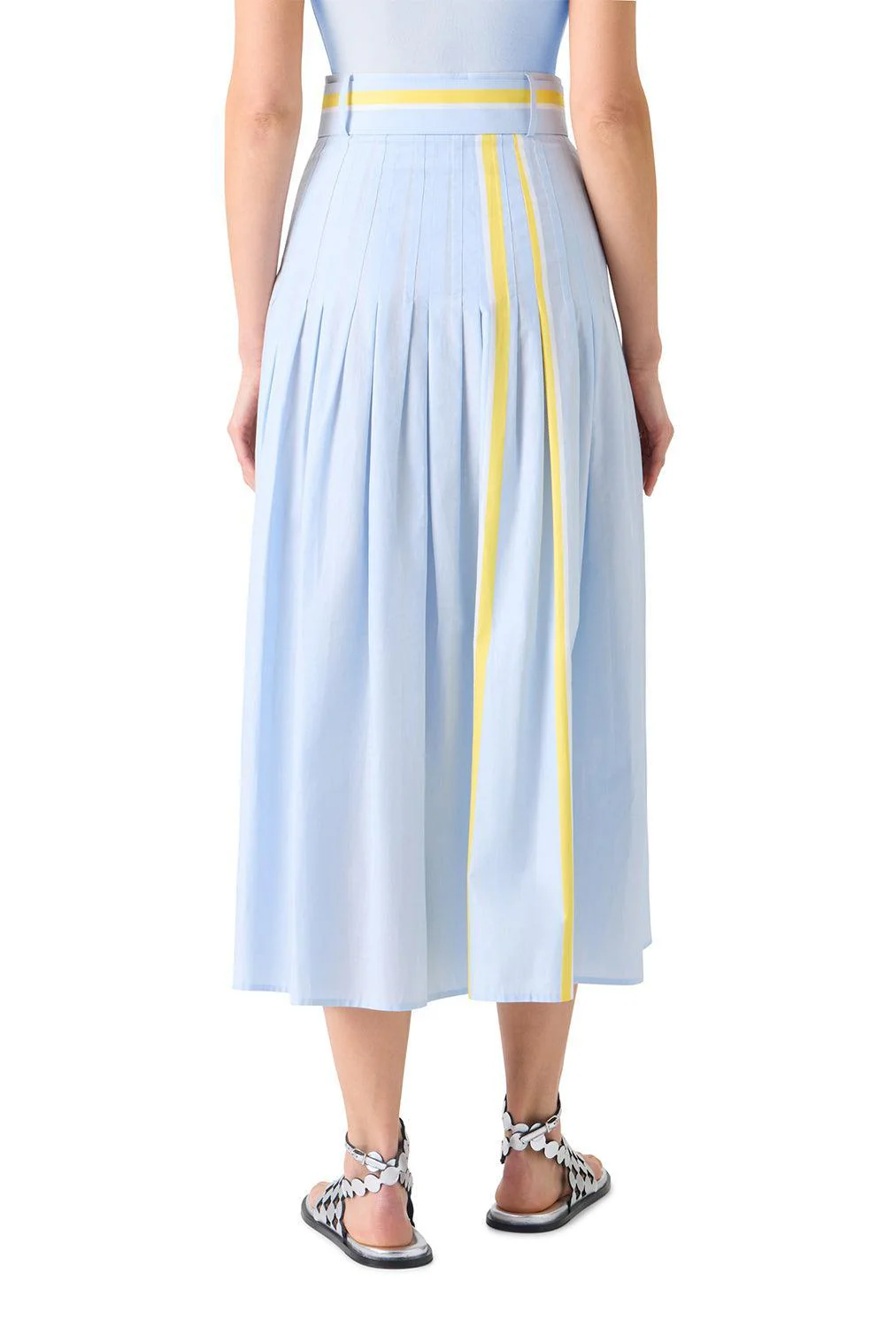Stripe Pleated Midi Skirt-BLUE-2-CLOTHINGSKIRTMIDI-AKRIS PUNTO