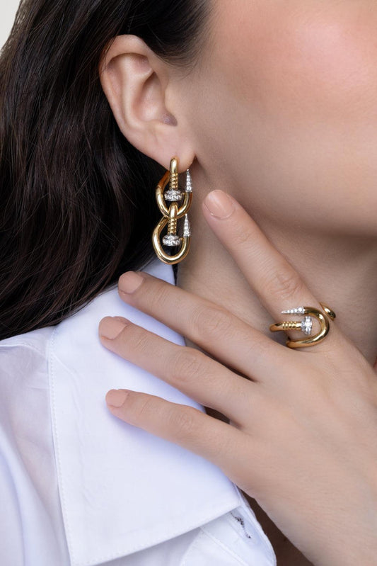 Double Bent Nail Diamond Earrings-YELLOW GOLD-JEWELRYFINE JEWELEARRING-DAVID WEBB