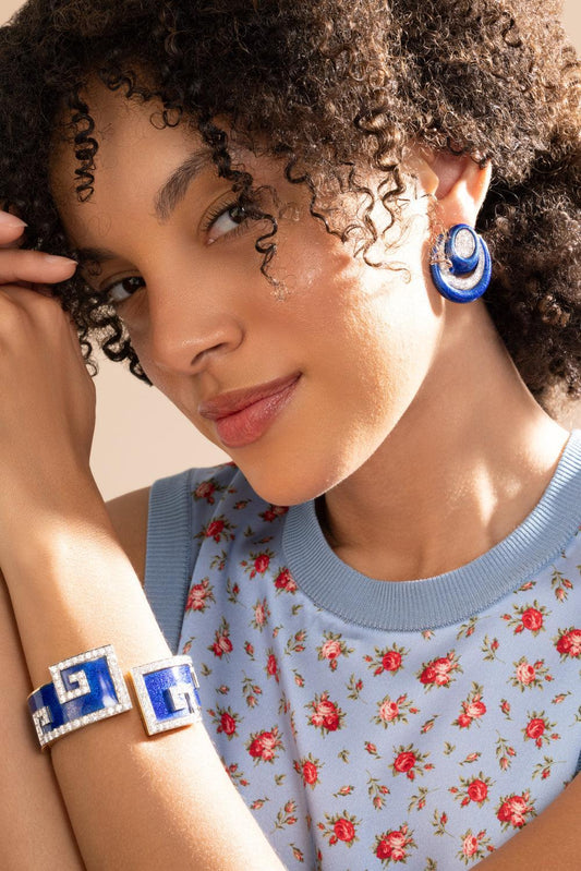 Diamond Royal Blue Studio Earrings-YELLOW GOLD-JEWELRYFINE JEWELEARRING-DAVID WEBB