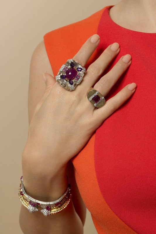 Pink Tourmaline Diamond Color Road Ring-YELLOW GOLD-JEWELRYFINE JEWELRING-DAVID WEBB