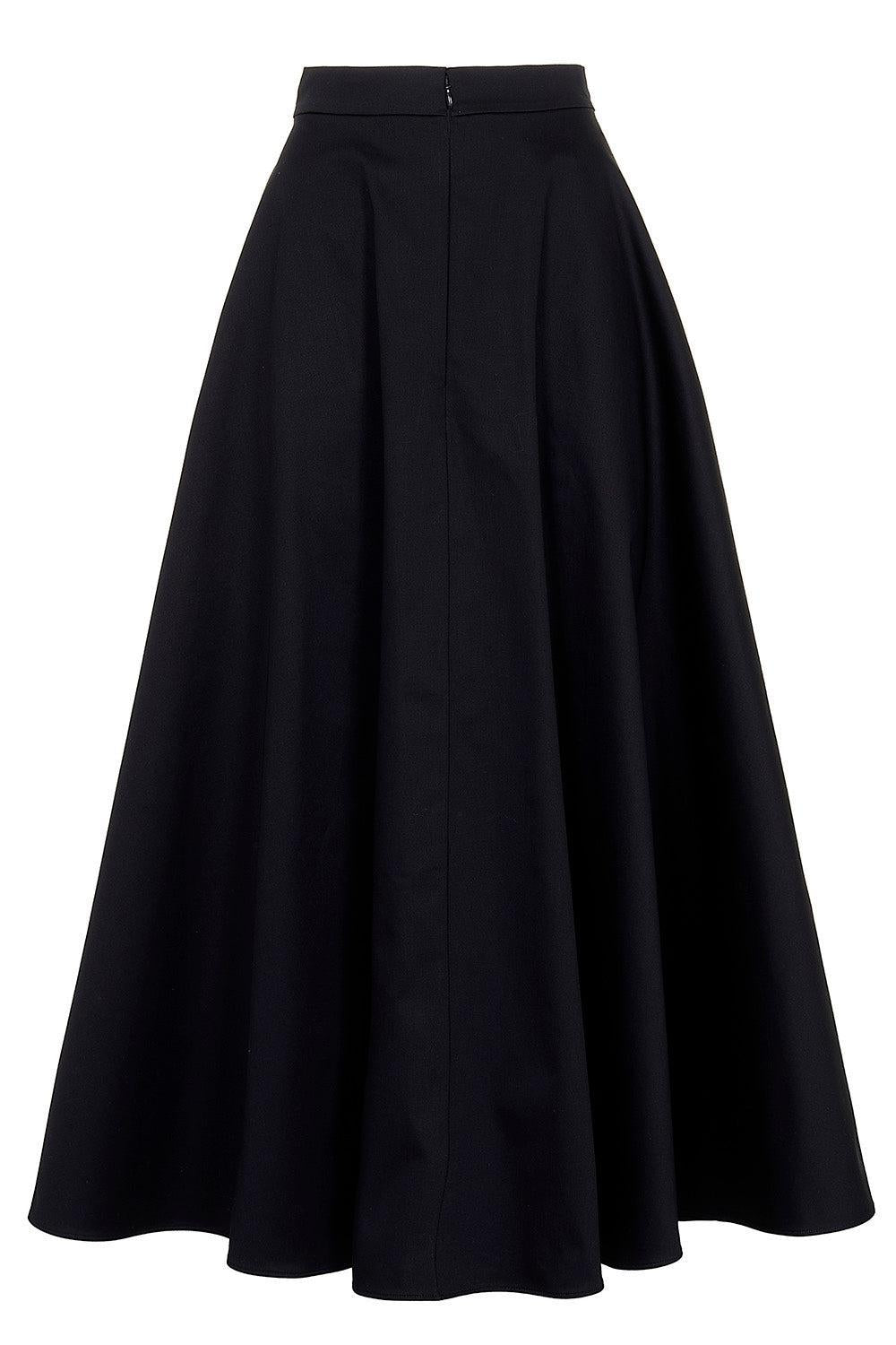 Embroidered Half Flared Skirt-DK BLUE-42-CLOTHINGSKIRTMIDI-MANTU