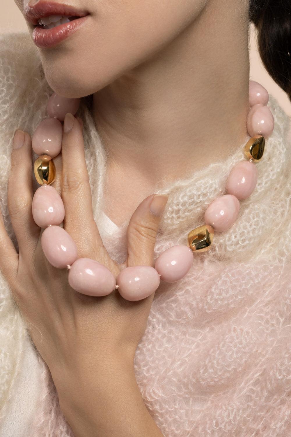 Pink Opal Spacer Necklace-YELLOW GOLD-JEWELRYFINE JEWELNECKLACE O-VICTOR VELYAN