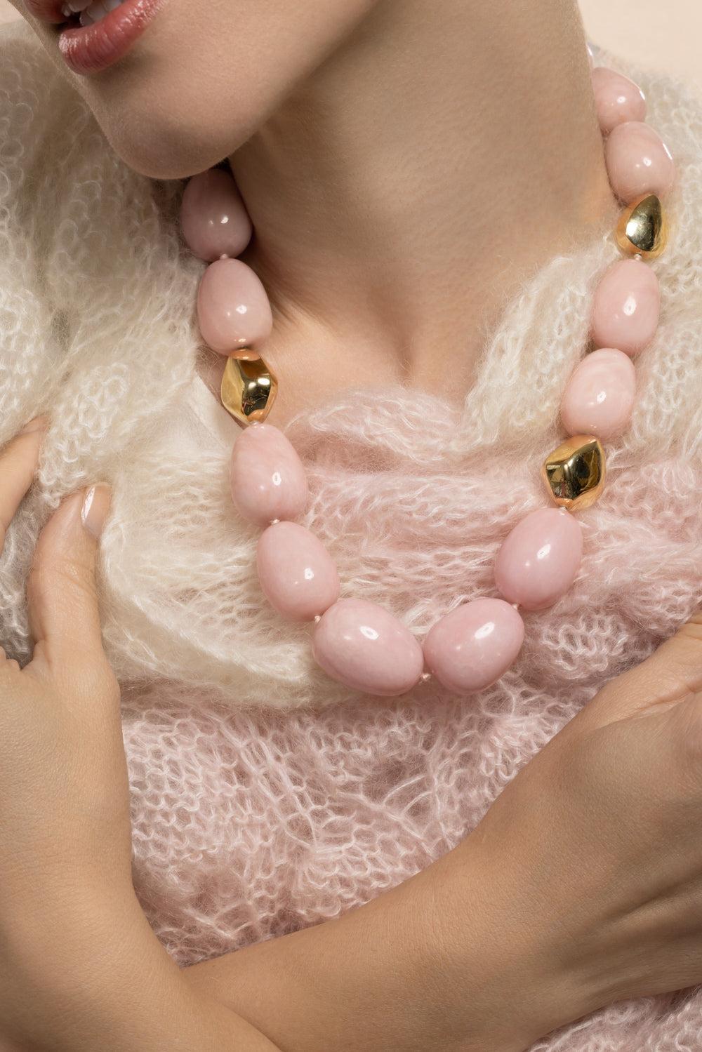 Pink Opal Spacer Necklace-YELLOW GOLD-JEWELRYFINE JEWELNECKLACE O-VICTOR VELYAN