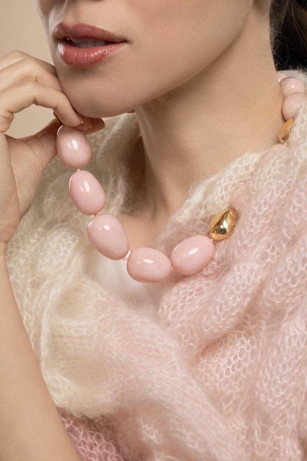 Pink Opal Spacer Necklace-YELLOW GOLD-JEWELRYFINE JEWELNECKLACE O-VICTOR VELYAN