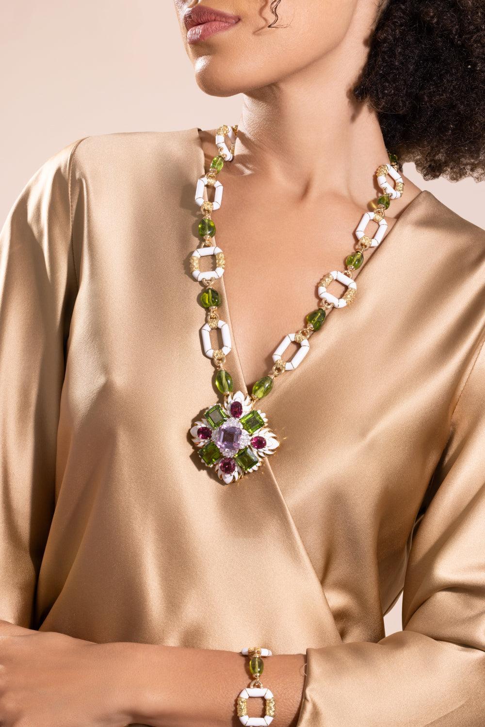 Kunzite Rubellite Heraldic Couture Necklace-YELLOW GOLD-JEWELRYFINE JEWELNECKLACE O-DAVID WEBB