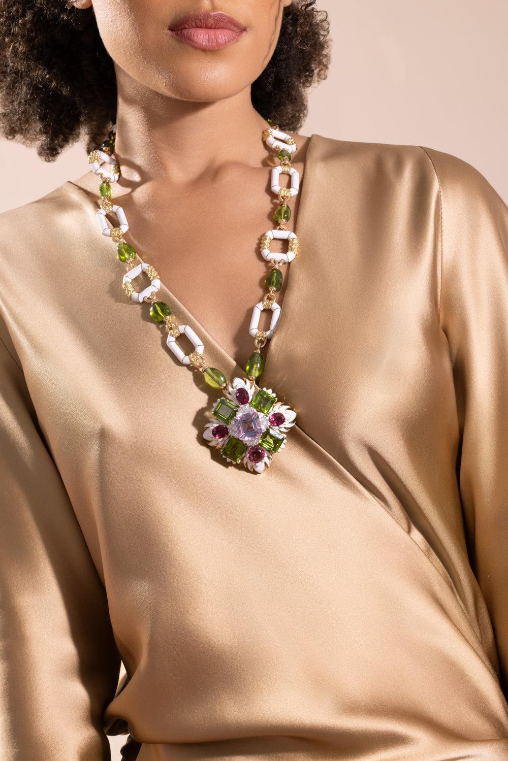 Kunzite Rubellite Heraldic Couture Necklace-YELLOW GOLD-JEWELRYFINE JEWELNECKLACE O-DAVID WEBB