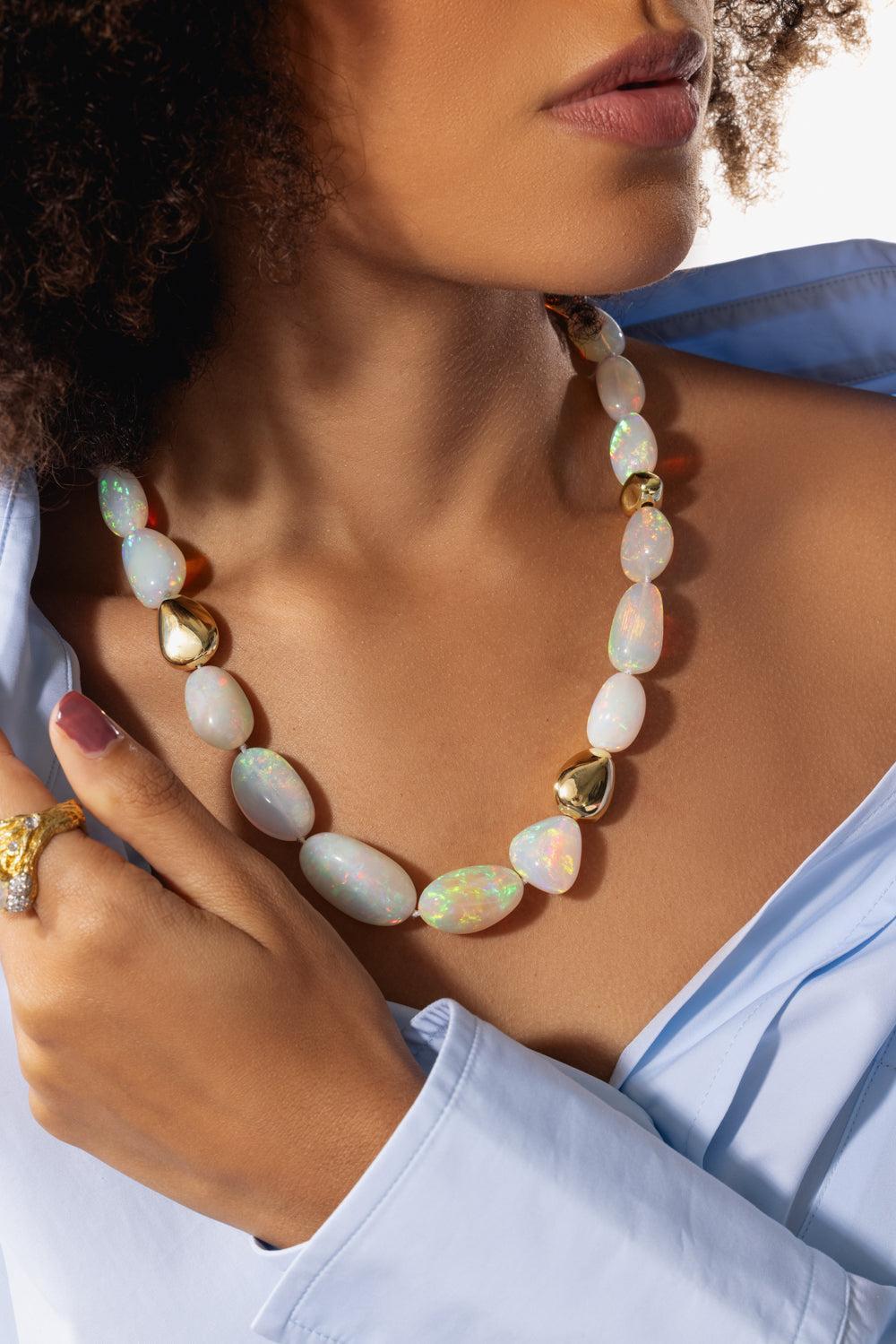 Ethiopian Opal Smooth Necklace-YELLOW GOLD-JEWELRYFINE JEWELNECKLACE O-VICTOR VELYAN