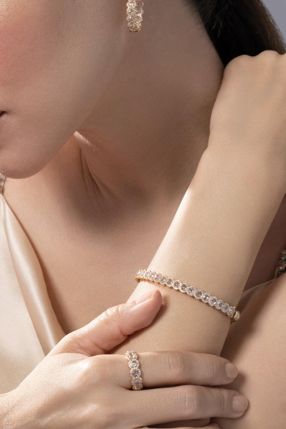 Full Diamond Scallop Bangle Bracelet-YELLOW GOLD-JEWELRYFINE JEWELBRACELET O-64 FACETS