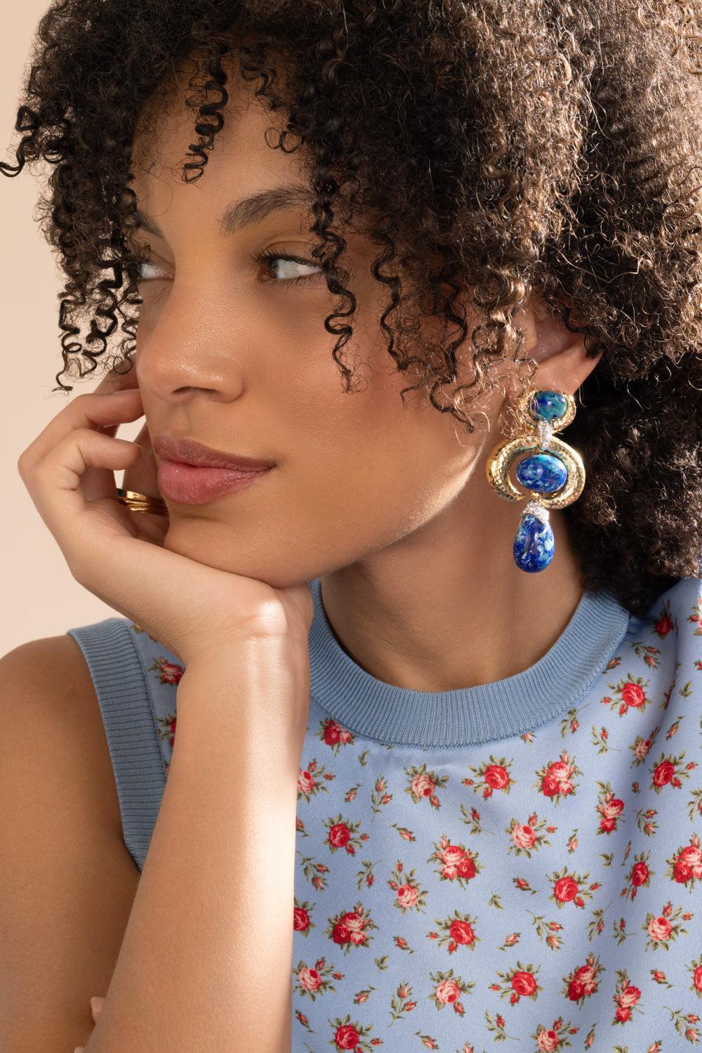 Azure Malachite Double Crescent Couture Earrings-YELLOW GOLD-JEWELRYFINE JEWELEARRING-DAVID WEBB