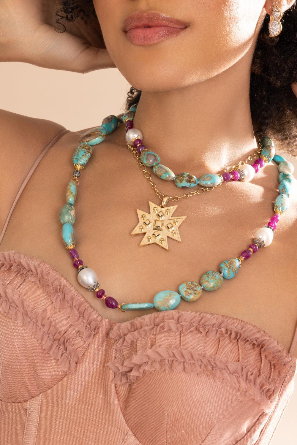 Maltese Cross Midas Pendant Necklace-YELLOW GOLD-17-JEWELRYFINE JEWELNECKLACE O-VERDURA