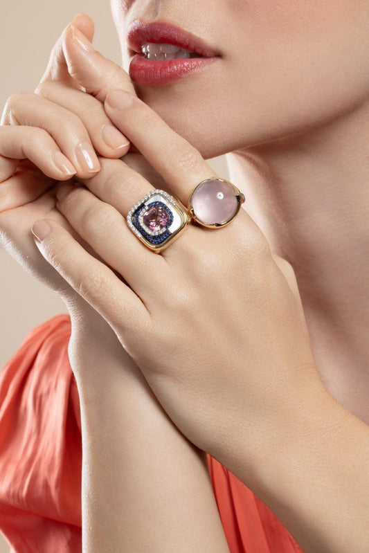 Pink Tourmaline Pearl Mid Century Ring-YELLOW GOLD-8-JEWELRYFINE JEWELRING-EDINA KISS