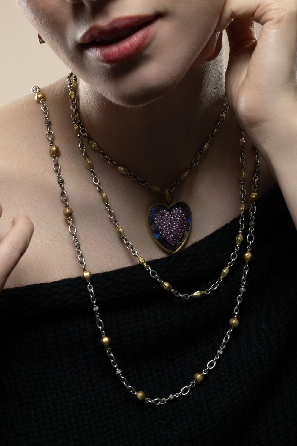 Opal Pink Sapphire Heart Pendant-YELLOW GOLD-JEWELRYFINE JEWELPENDANT-SYLVA & CIE