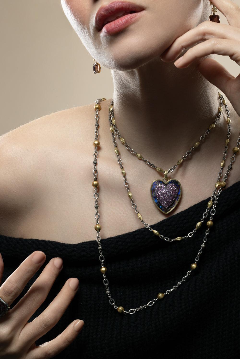 Opal Pink Sapphire Heart Pendant-YELLOW GOLD-JEWELRYFINE JEWELPENDANT-SYLVA & CIE