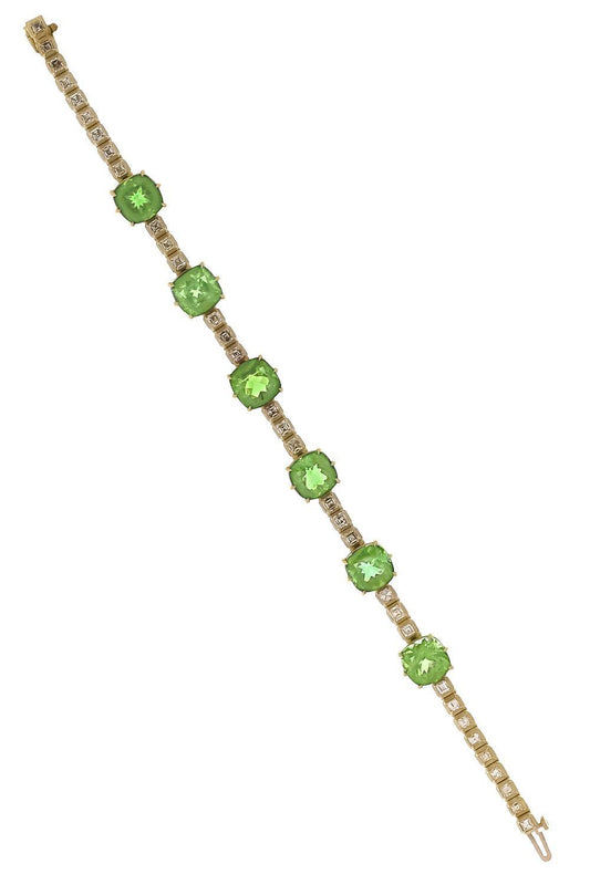 Tourmaline Diamond Cushion Cut Bracelet-YELLOW GOLD-7.25-JEWELRYFINE JEWELBRACELET O-SYLVA & CIE