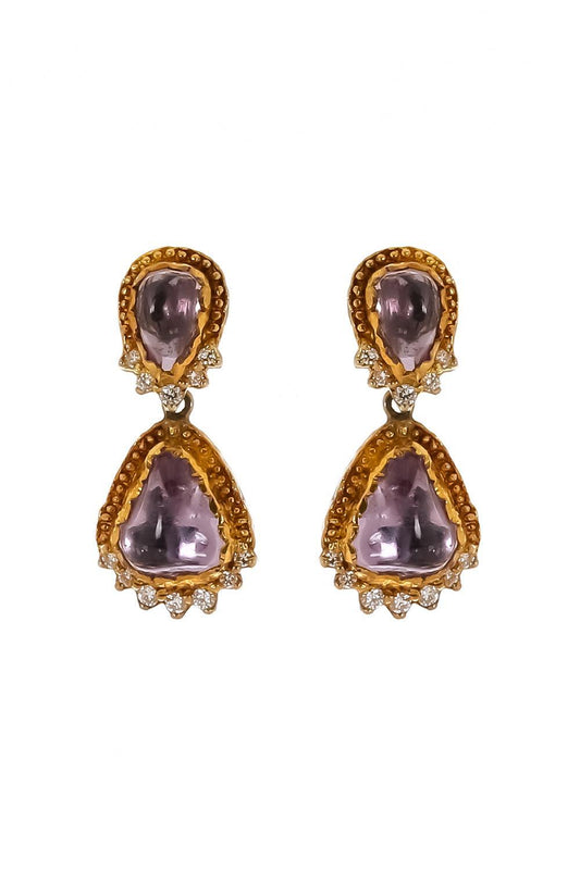 Purple Sapphire Diamond Drop Earrings-YELLOW GOLD-JEWELRYFINE JEWELEARRING-VICTOR VELYAN
