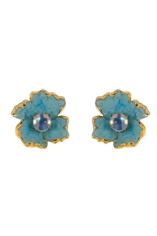 Moonstone Blue Flower Earrings-YELLOW GOLD-JEWELRYFINE JEWELEARRING-VICTOR VELYAN
