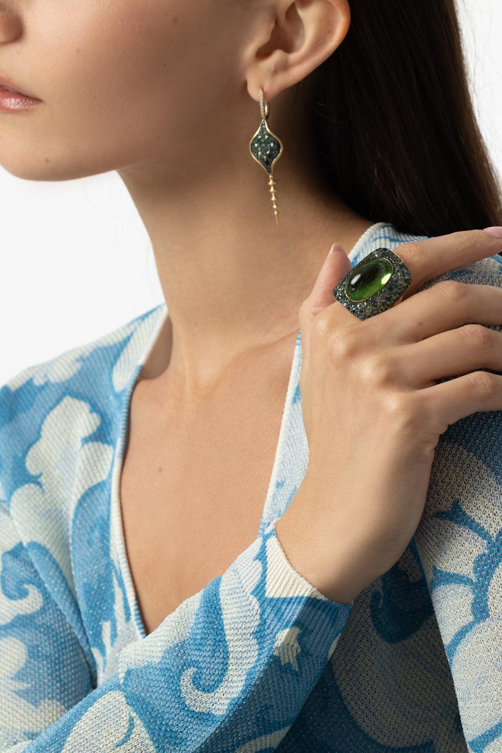 Green Sapphire Chrona UFO Ring-YELLOW GOLD-7-JEWELRYFINE JEWELRING-VRAM