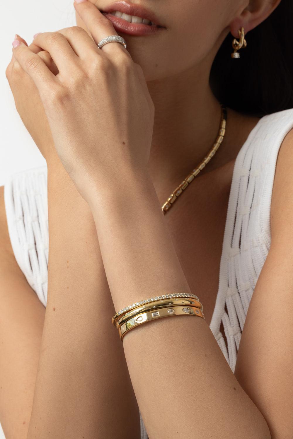 Fancy Shape Diamond Stackable Bangle Bracelet-YELLOW GOLD-JEWELRYFINE JEWELBRACELET O-KWIAT