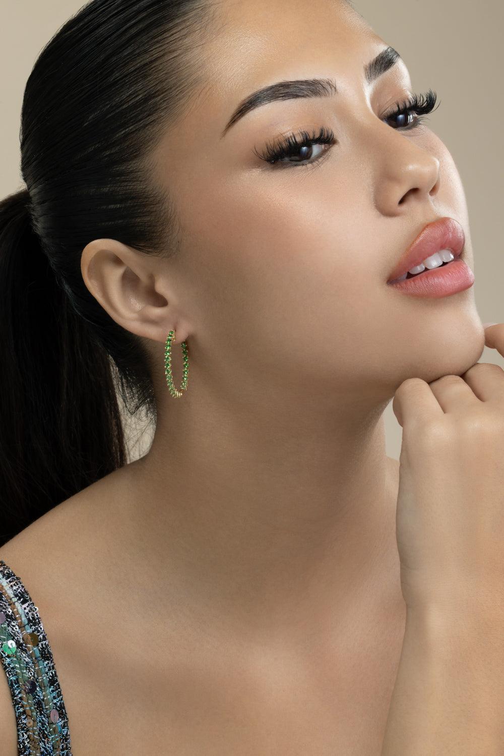 Tsavorite Garnet Graduated Hoop Earrings-YELLOW GOLD-JEWELRYFINE JEWELEARRING-LISA NIK