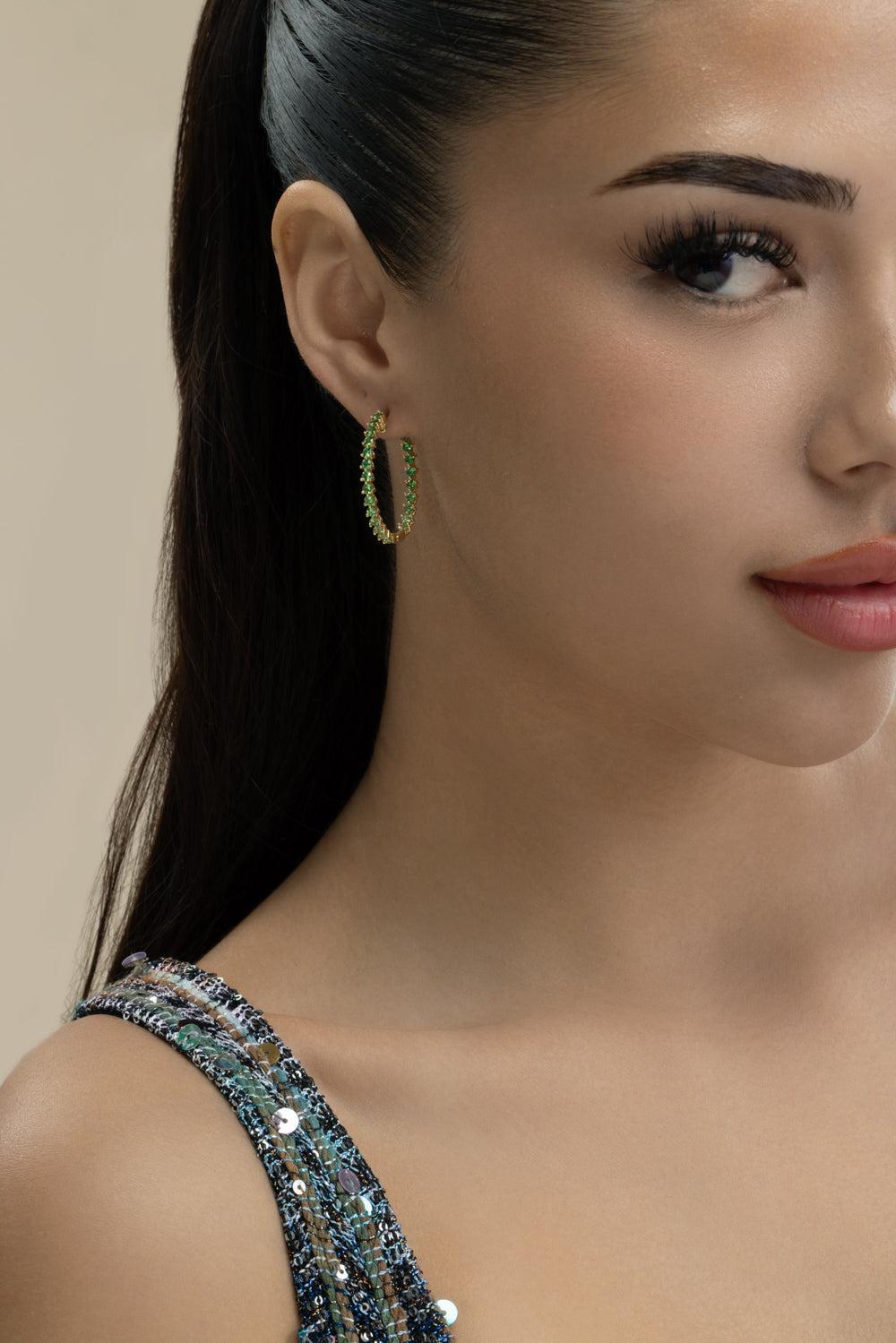 Tsavorite Garnet Graduated Hoop Earrings-YELLOW GOLD-JEWELRYFINE JEWELEARRING-LISA NIK