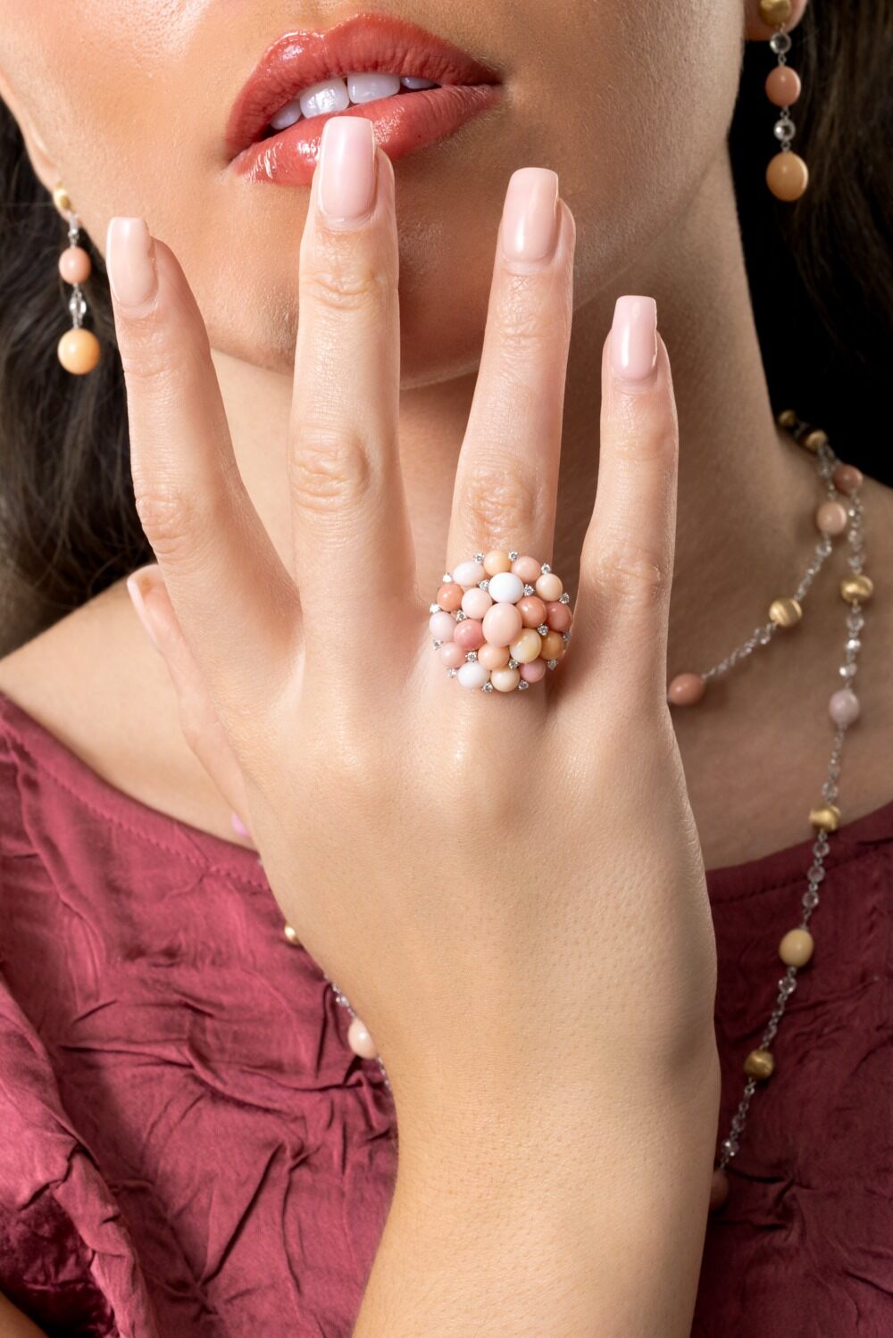 Pink Conch Pearl Diamond Unico Ring-WHITE GOLD-7-JEWELRYFINE JEWELRING-MARCO BICEGO