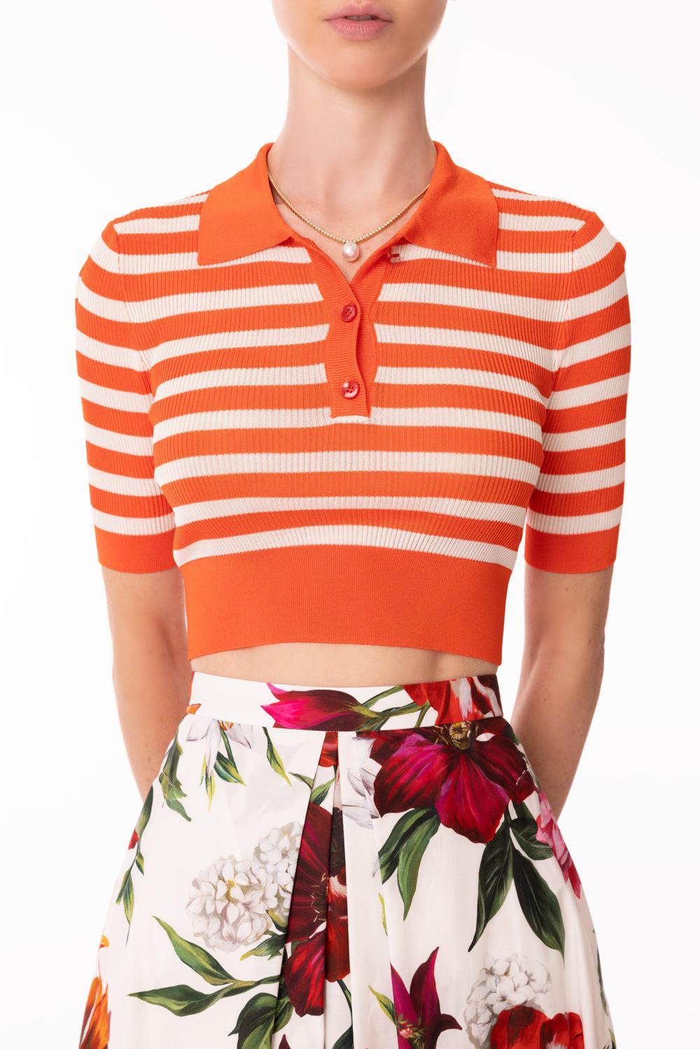 Cropped Stripe Polo-RED/WHT-38-CLOTHINGTOPTANK-DOLCE & GABBANA