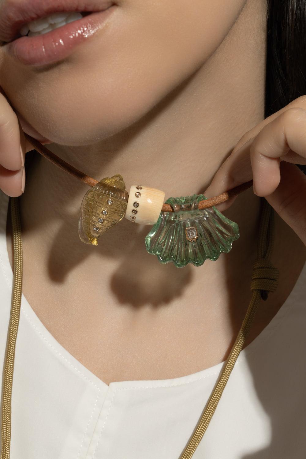 Amethyst Diamond Grande Capri Shell Charm-ROSE GOLD-JEWELRYFINE JEWELPENDANT-DEZSO BY SARA BELTRAN