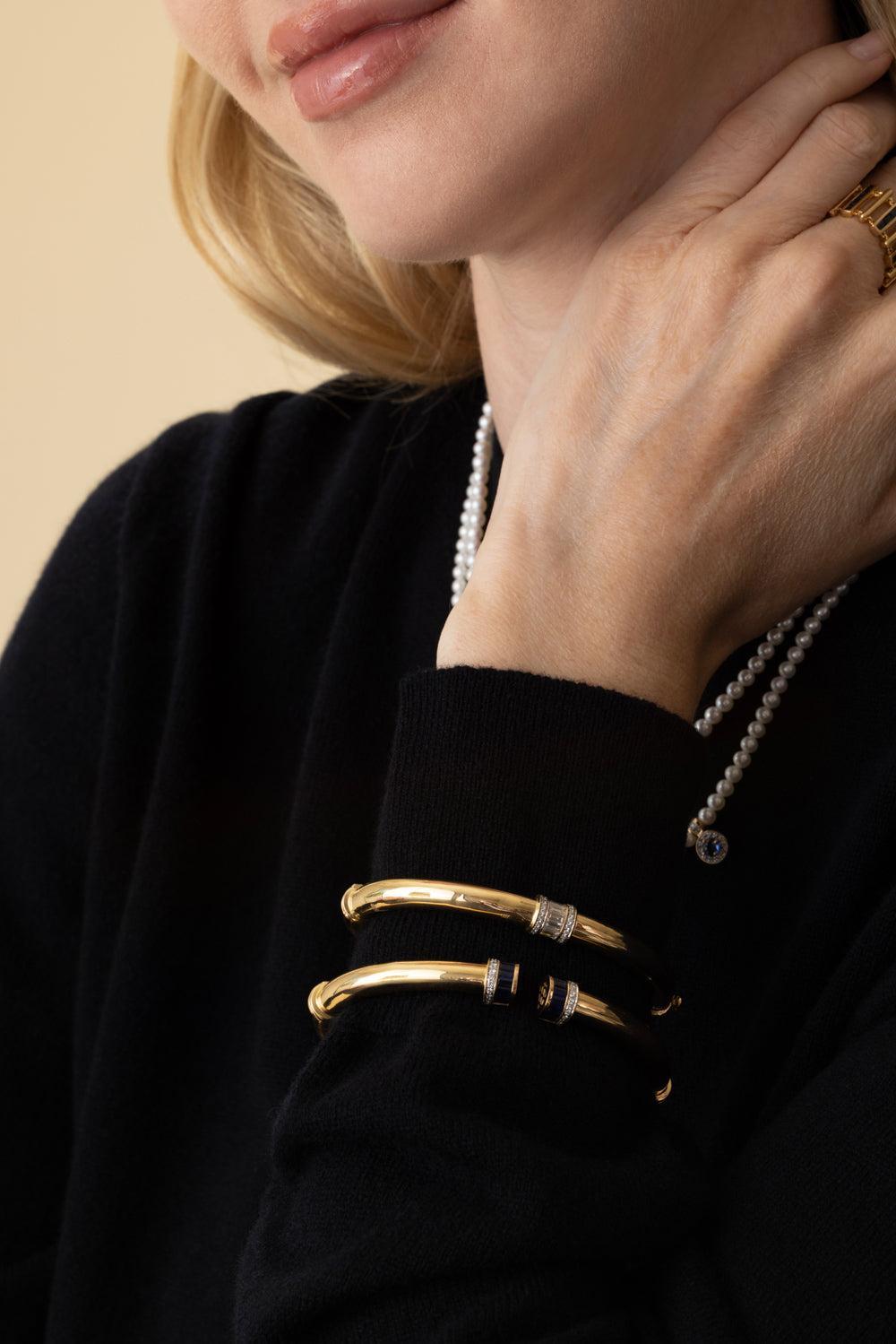 Blue Sapphire Diamond Open Paro Bracelet-YELLOW GOLD-JEWELRYFINE JEWELBRACELET O-MOKSH