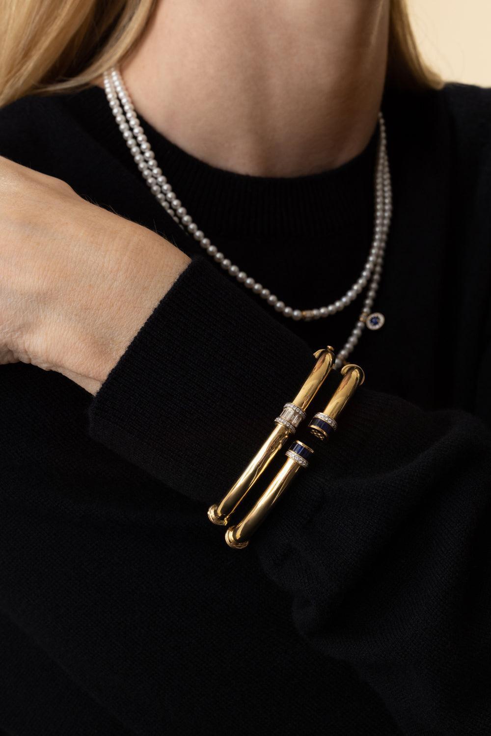 Blue Sapphire Diamond Open Paro Bracelet-YELLOW GOLD-JEWELRYFINE JEWELBRACELET O-MOKSH