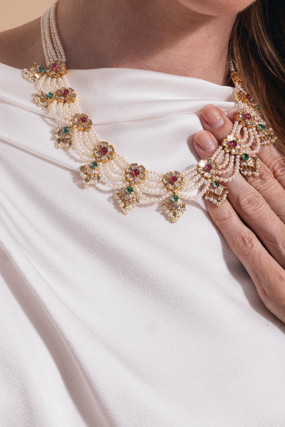 Pearl Spinel Emerald Empress Necklace-YELLOW GOLD-JEWELRYFINE JEWELNECKLACE O-MOKSH