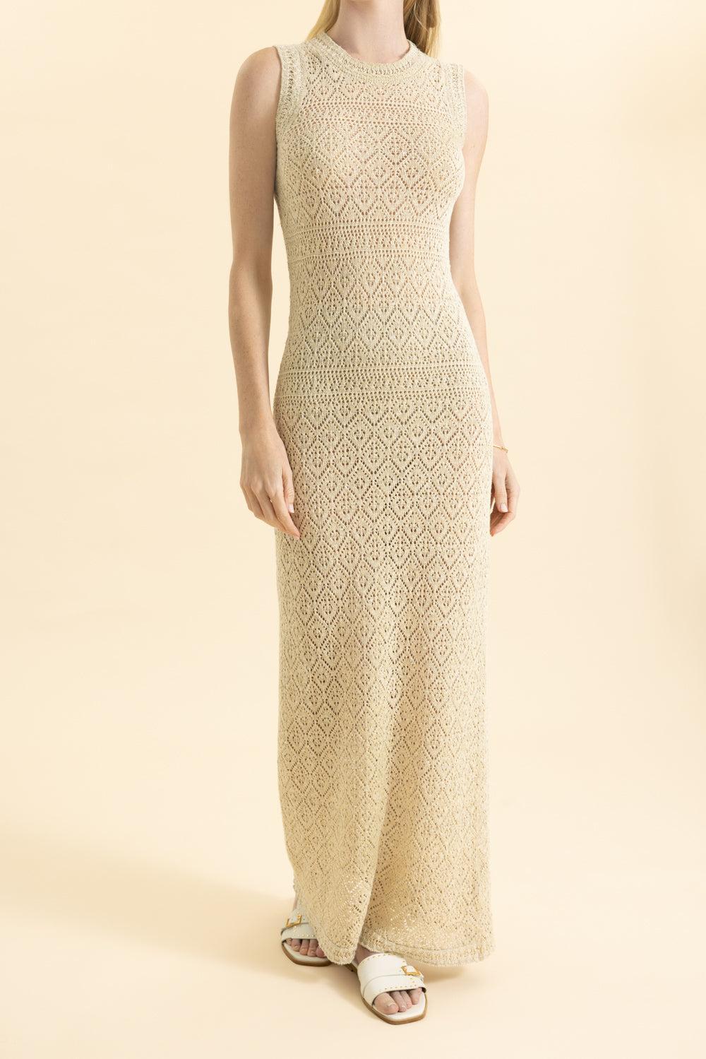 Sleeveless Knit Midi Dress - Cream-CREAM-XS-CLOTHINGDRESSCASUAL-ELEVENTY