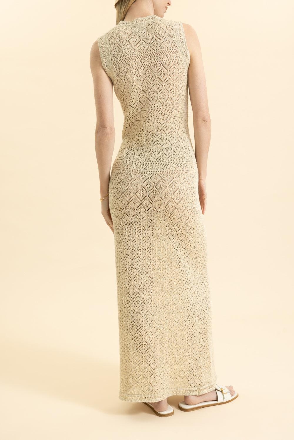 Sleeveless Knit Midi Dress - Cream-CREAM-XS-CLOTHINGDRESSCASUAL-ELEVENTY