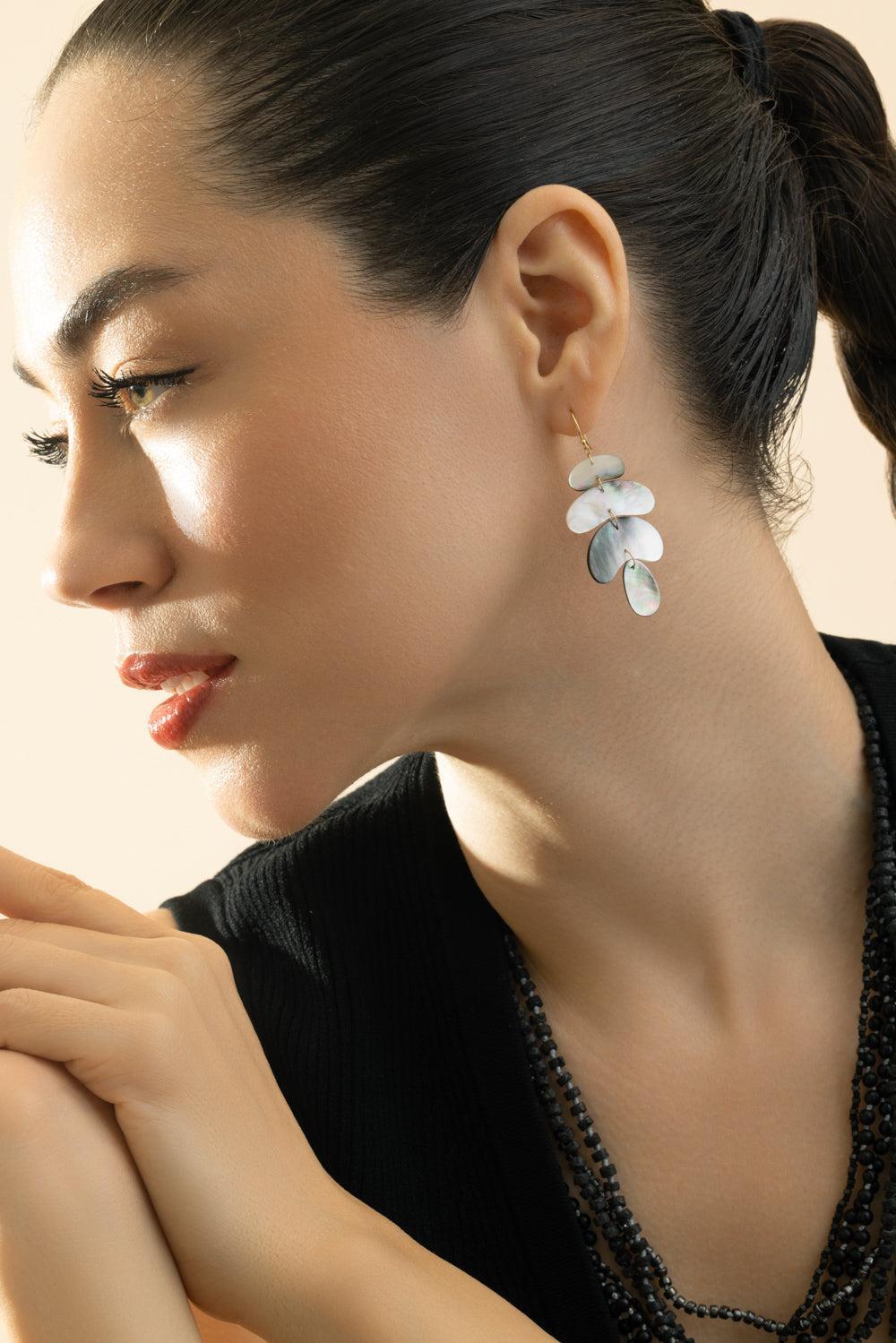 Black Pearl Flat Totem Earrings-YELLOW GOLD-JEWELRYFINE JEWELEARRING-TEN THOUSAND THINGS