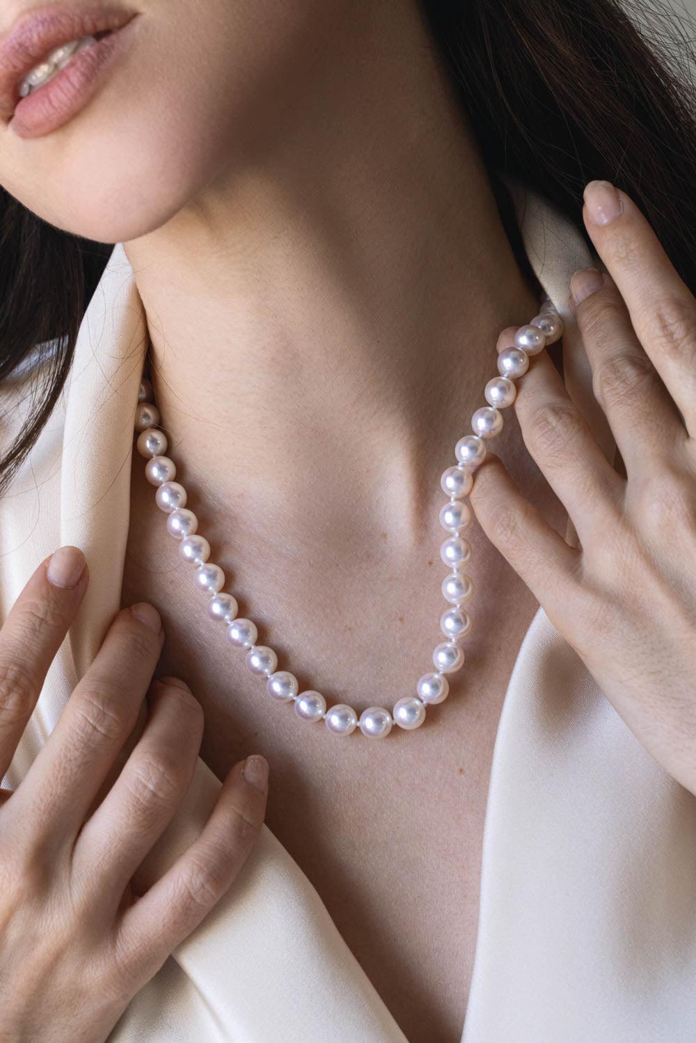 Akoya Pearl Necklace-YELLOW GOLD-JEWELRYFINE JEWELNECKLACE O-BAGGINS