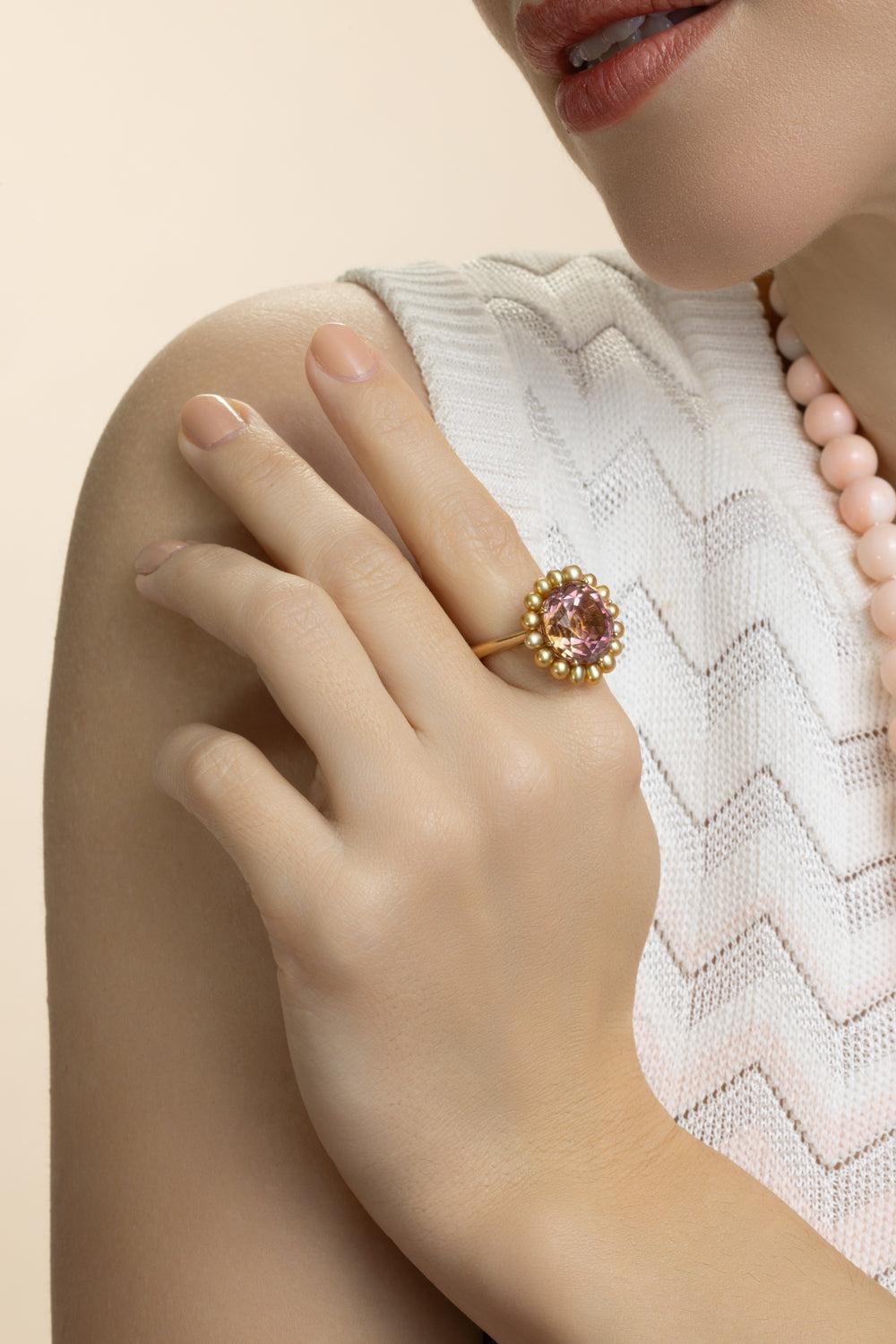 Tourmaline Golden Keshi South Sea Pearl Bi-Color Ring-YELLOW GOLD-6.5-JEWELRYFINE JEWELRING-ASSAEL