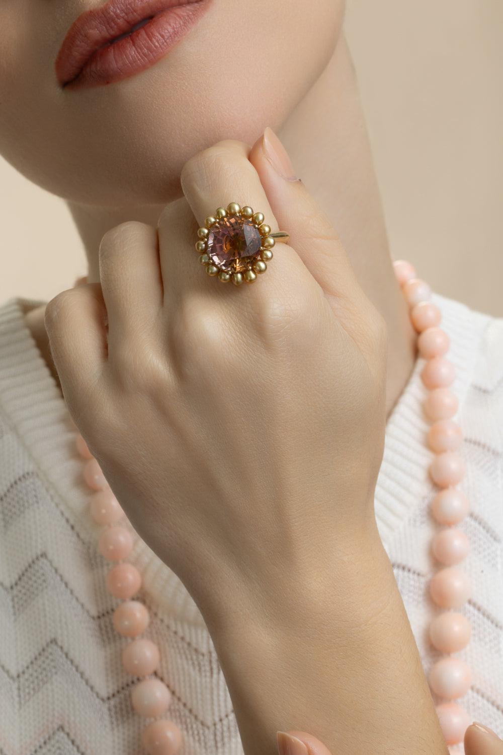 Tourmaline Golden Keshi South Sea Pearl Bi-Color Ring-YELLOW GOLD-6.5-JEWELRYFINE JEWELRING-ASSAEL