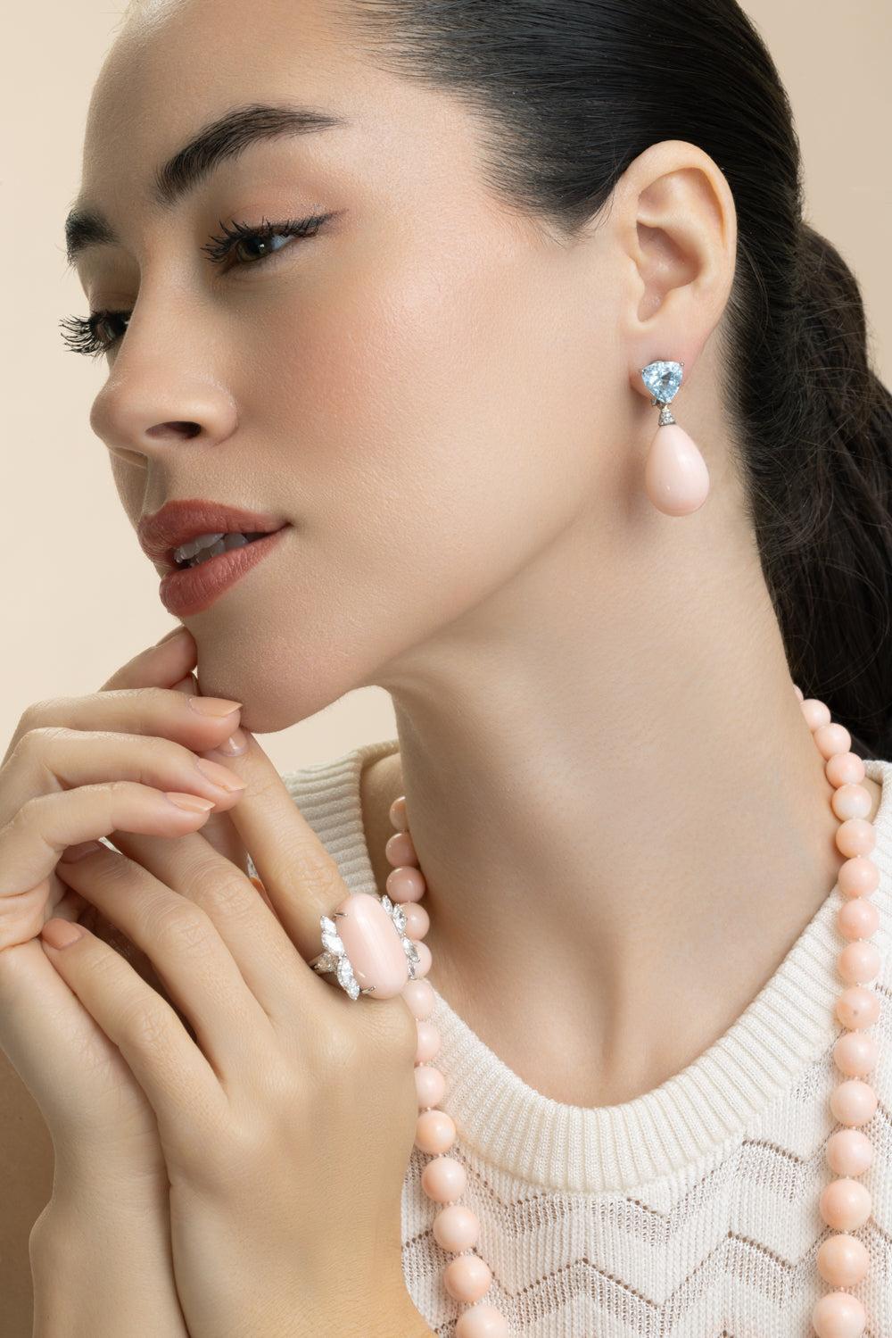 Aquamarine Angel Skin Coral Drop Earrings-PLATINUM-JEWELRYFINE JEWELEARRING-ASSAEL