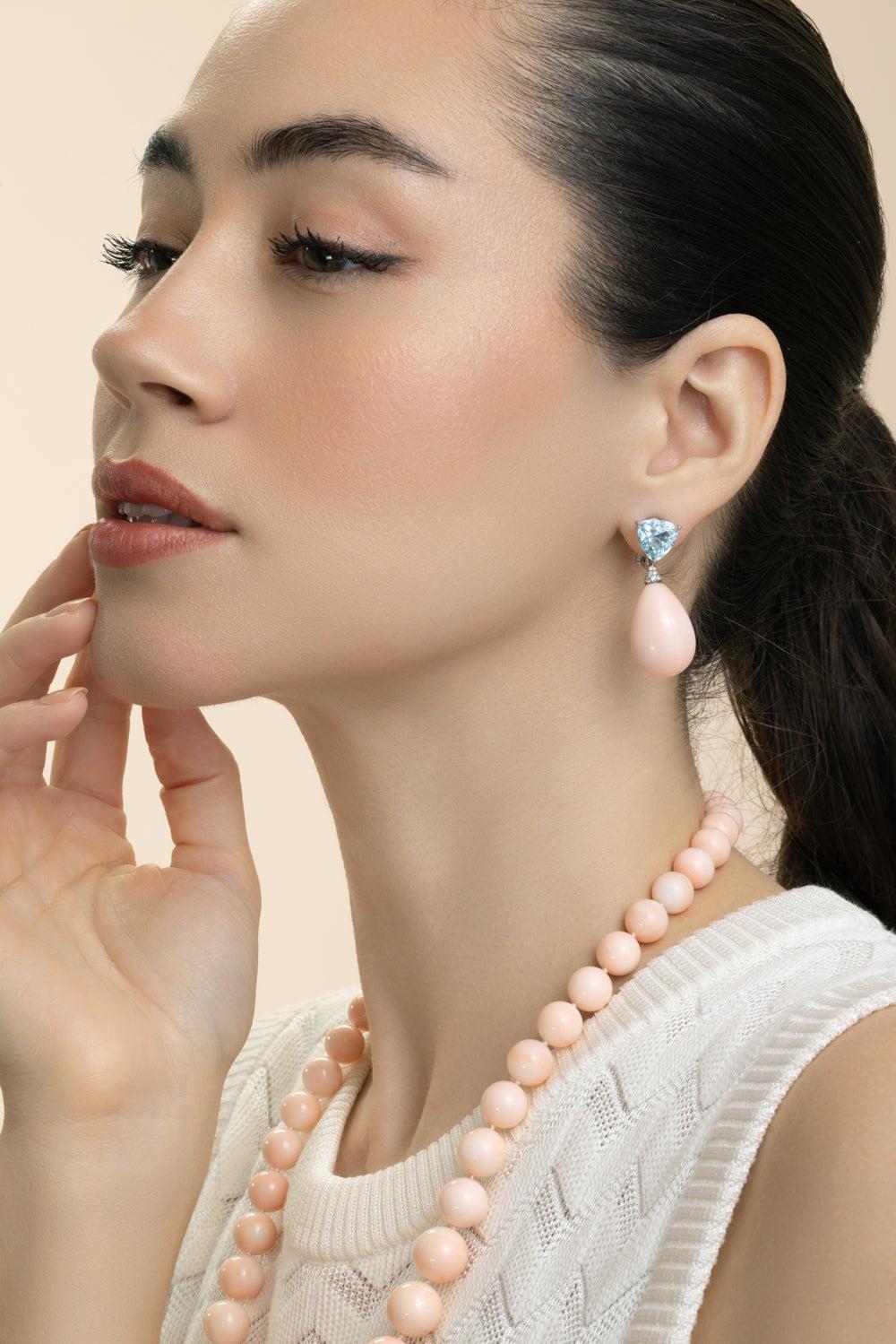 Aquamarine Angel Skin Coral Drop Earrings-PLATINUM-JEWELRYFINE JEWELEARRING-ASSAEL