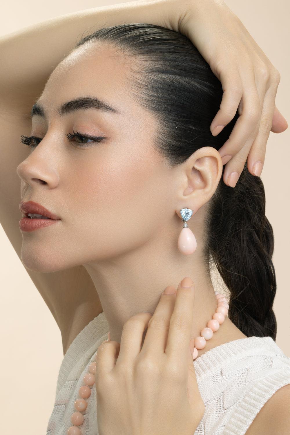 Aquamarine Angel Skin Coral Drop Earrings-PLATINUM-JEWELRYFINE JEWELEARRING-ASSAEL