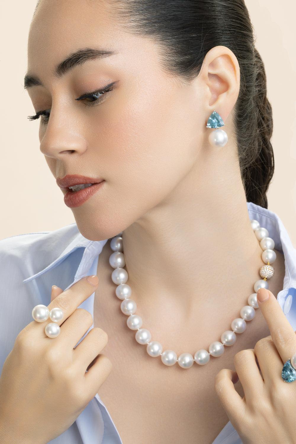 Aquamarine South Sea Cultured Pearl Earrings-PLATINUM-JEWELRYFINE JEWELEARRING-ASSAEL