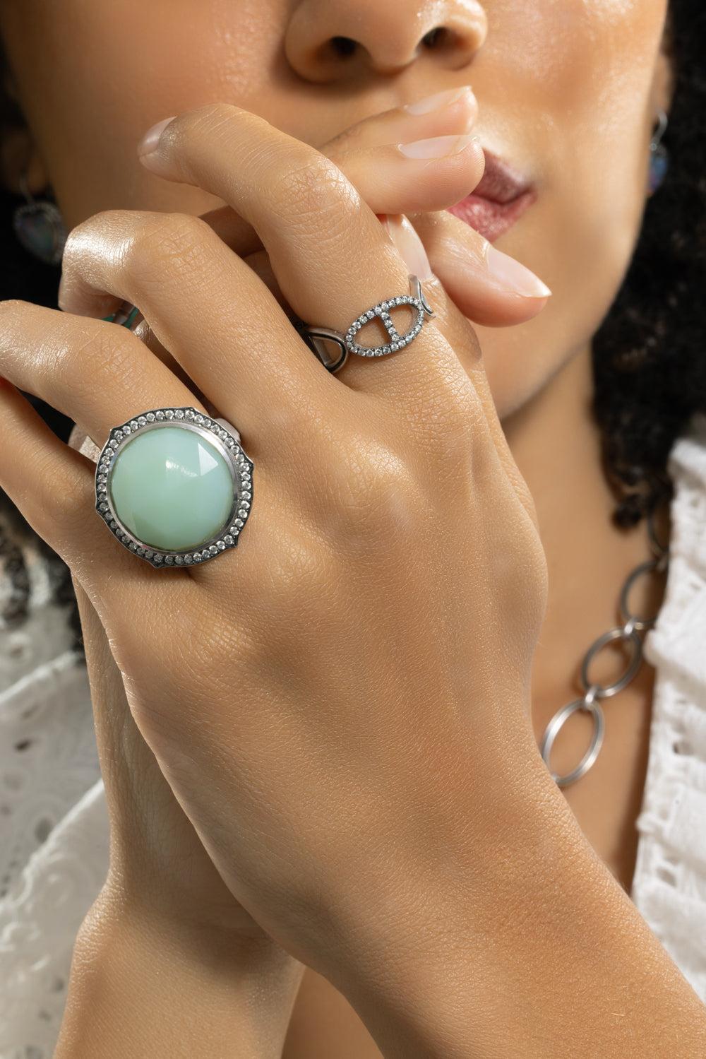 Diamond Section Buckle Ring-WHITE GOLD-6.75-JEWELRYFINE JEWELRING-SYLVA & CIE