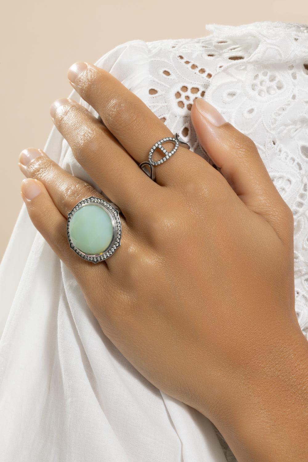 Diamond Section Buckle Ring-WHITE GOLD-6.75-JEWELRYFINE JEWELRING-SYLVA & CIE