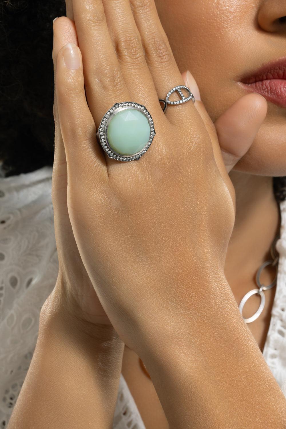 Diamond Section Buckle Ring-WHITE GOLD-6.75-JEWELRYFINE JEWELRING-SYLVA & CIE