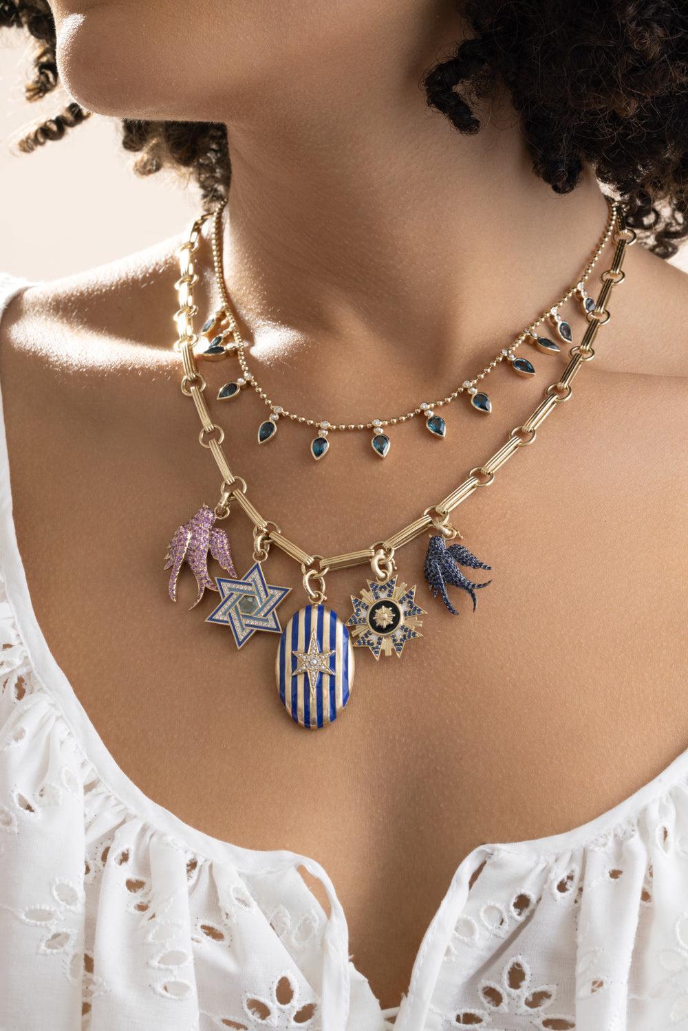 Pink Sapphire Large Birdie Charm-YELLOW GOLD-JEWELRYFINE JEWELPENDANT-STORROW