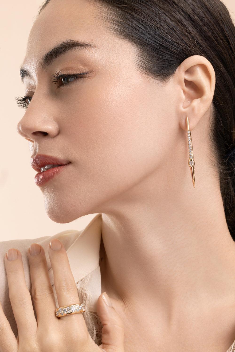 Diamond Axle Earrings-YELLOW GOLD-JEWELRYFINE JEWELEARRING-UNIFORM OBJECT