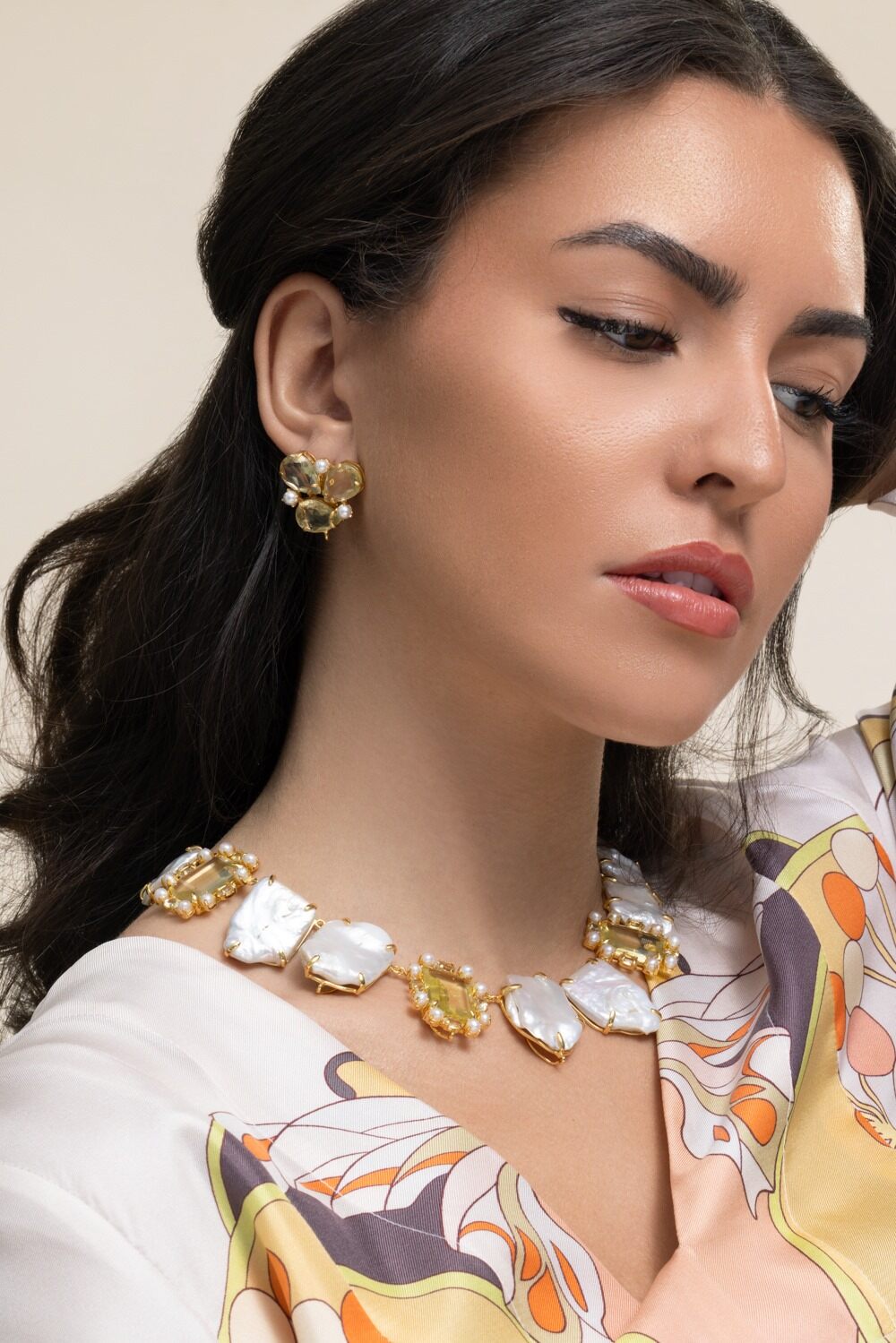 Lemon Quartz Pearl Adeline Earrings-YELLOW-JEWELRYBOUTIQUEEARRING-BOUNKIT JEWELRY