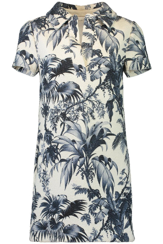 Short Sleeve Palm Leaves Printed Day Dress-COASTAL-4-CLOTHINGDRESSCASUAL-OSCAR DE LA RENTA