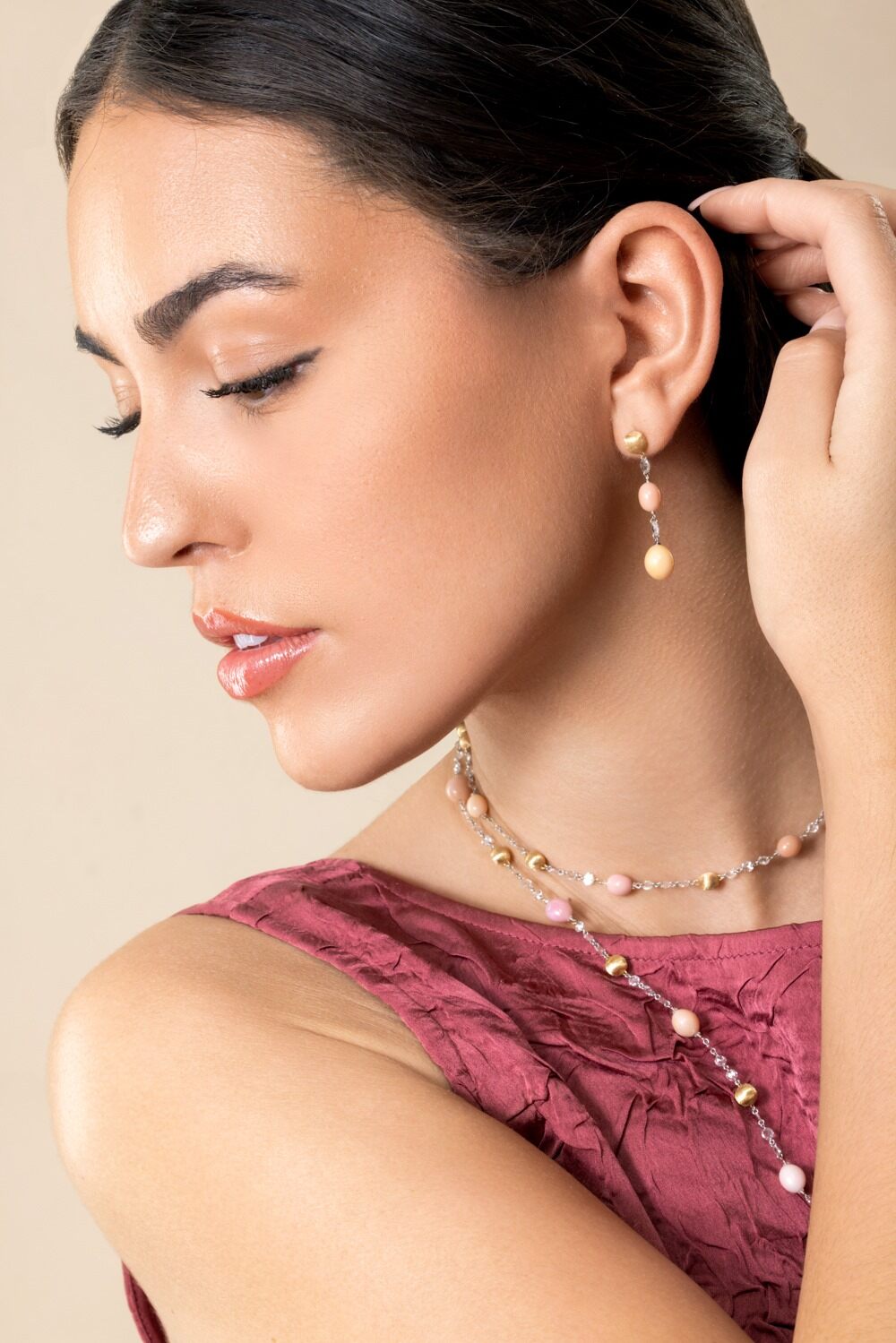 Pink Conch Pearl Diamond Unico Earrings-YELLOW GOLD-JEWELRYFINE JEWELEARRING-MARCO BICEGO