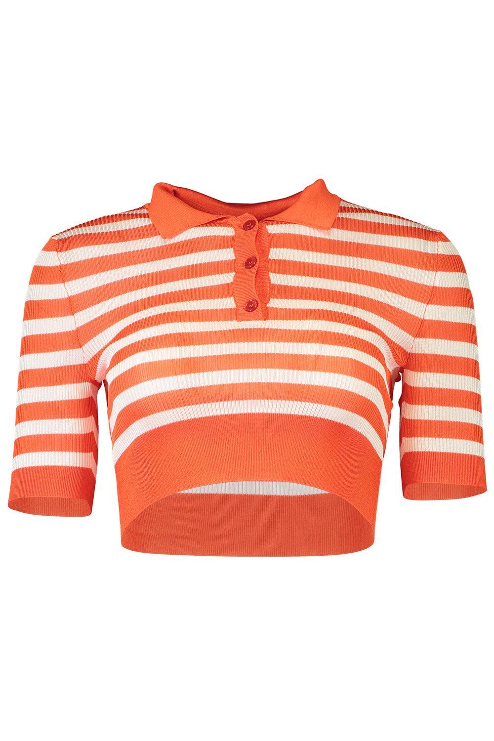 Cropped Stripe Polo-RED/WHT-38-CLOTHINGTOPTANK-DOLCE & GABBANA